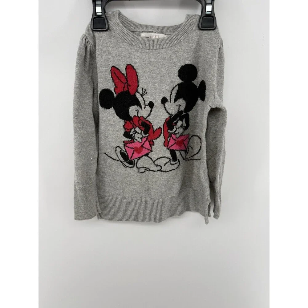 Disney Baby Gap Minnie & Mickey Mouse Sweater Gray Pullover 4T